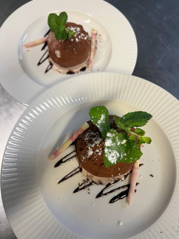 Chocolate dessert with mint
